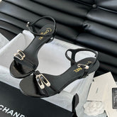 MID-HEEL 35 MM SANDAL IN BLACK SHEEPSKIN